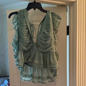 Tularosa Sage Green Ruffled Blouse